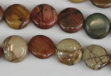 CPJ351 15.5 inches 14mm flat round picasso jasper gemstone beads