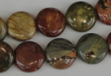 CPJ352 15.5 inches 16mm flat round picasso jasper gemstone beads