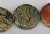 CPJ353 15.5 inches 30mm flat round picasso jasper gemstone beads