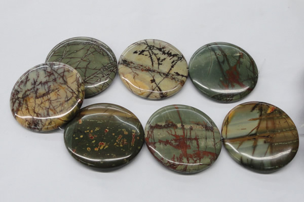 CPJ39 15.5 inches 55mm flat round picasso jasper beads wholesale