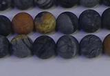 CPJ493 15.5 inches 10mm round matte black picasso jasper beads