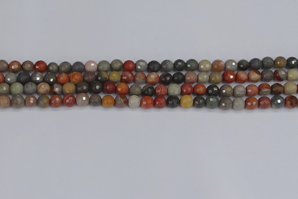 CPJ546 15.5 inches 4mm faceted round polychrome jasper beads