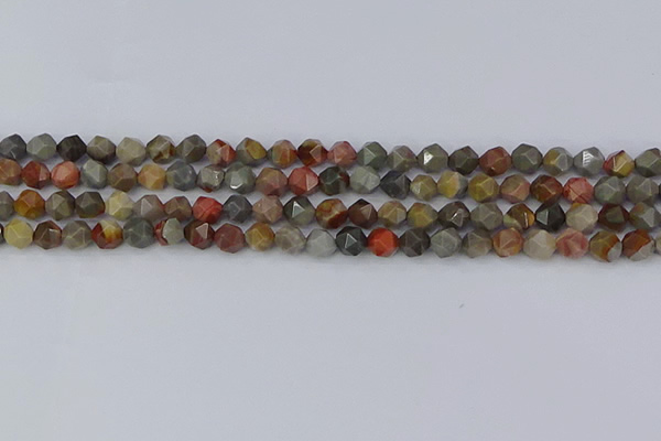 CPJ564 15.5 inches 6mm faceted nuggets polychrome jasper beads