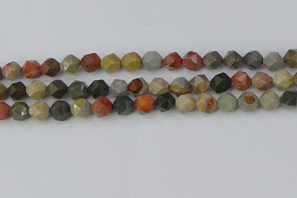 CPJ566 15.5 inches 10mm faceted nuggets polychrome jasper beads