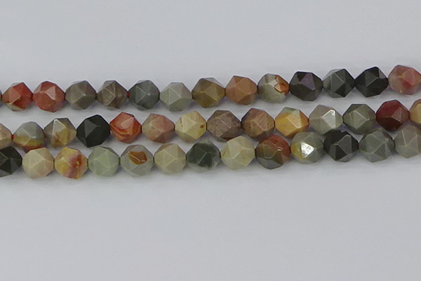 CPJ567 15.5 inches 12mm faceted nuggets polychrome jasper beads