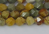 CPJ570 15.5 inches 6mm faceted nuggets wildhorse picture jasper beads