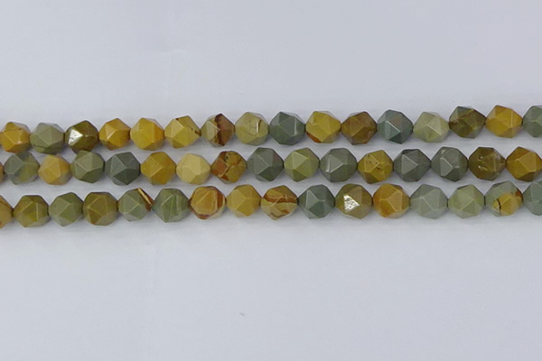 CPJ572 15.5 inches 10mm faceted nuggets wildhorse picture jasper beads