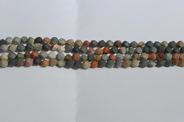 CPJ590 15.5 inches 6mm faceted nuggets matte polychrome jasper beads