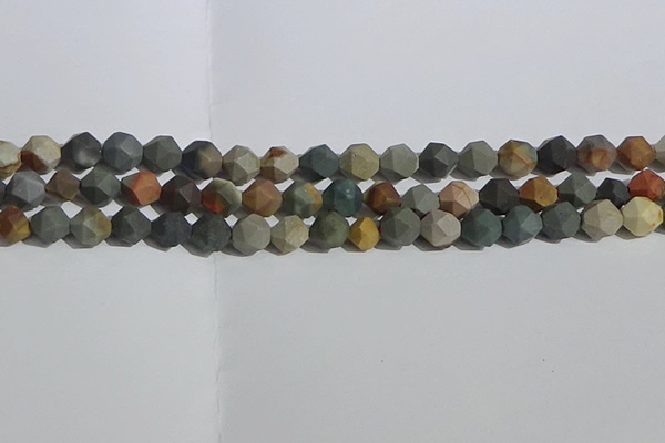 CPJ591 15.5 inches 8mm faceted nuggets matte polychrome jasper beads