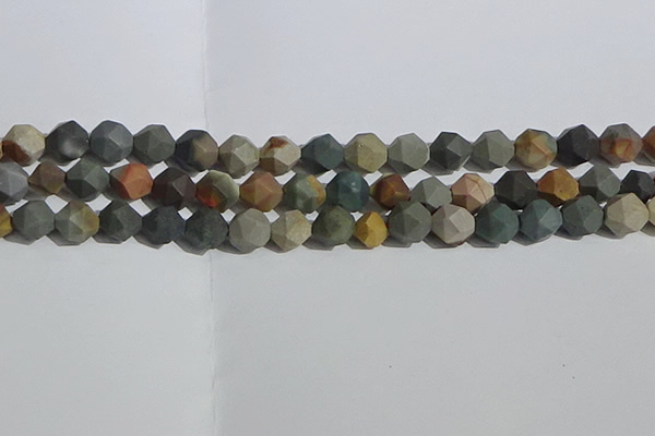 CPJ592 15.5 inches 10mm faceted nuggets matte polychrome jasper beads