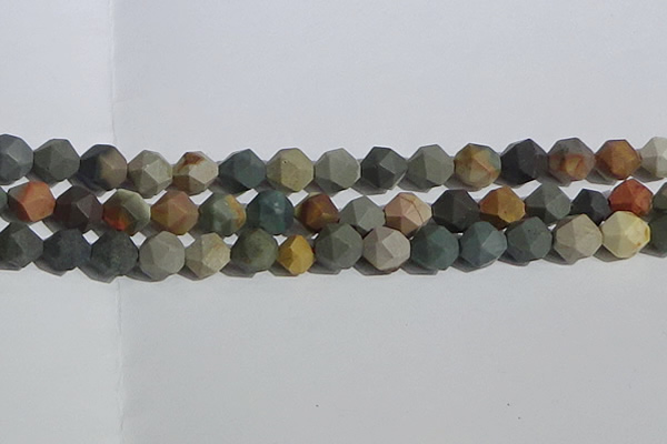 CPJ593 15.5 inches 12mm faceted nuggets matte polychrome jasper beads