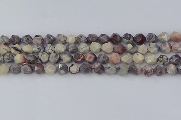 CPJ622 15.5 inches 10mm faceted nuggets purple striped jasper beads