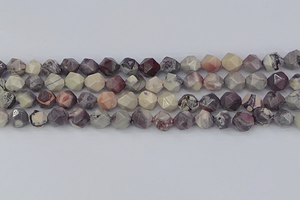 CPJ623 15.5 inches 12mm faceted nuggets purple striped jasper beads