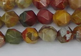 CPJ626 15.5 inches 6mm faceted nuggets picasso jasper beads