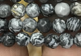 CPJ640 15.5 inches 4mm faceted round grey picture jasper beads