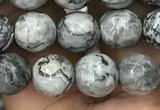 CPJ642 15.5 inches 8mm faceted round grey picture jasper beads