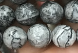 CPJ643 15.5 inches 10mm faceted round grey picture jasper beads