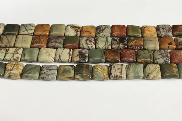 CPJ685 15.5 inches 10*10mm square picasso jasper beads wholesale