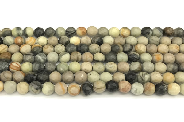 CPJ715 15 inches 6mm faceted round black picasso jasper beads