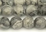 CPJ725 15 inches 6mm faceted round grey picture jasper beads