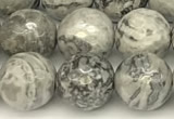 CPJ726 15 inches 8mm faceted round grey picture jasper beads