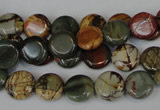 CPJ74 15.5 inches 10mm flat round picasso jasper gemstone beads