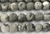 CPJ740 15 inches 4mm round matte grey picture jasper beads