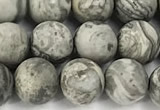 CPJ742 15 inches 8mm round matte grey picture jasper beads