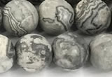 CPJ743 15 inches 10mm round matte grey picture jasper beads