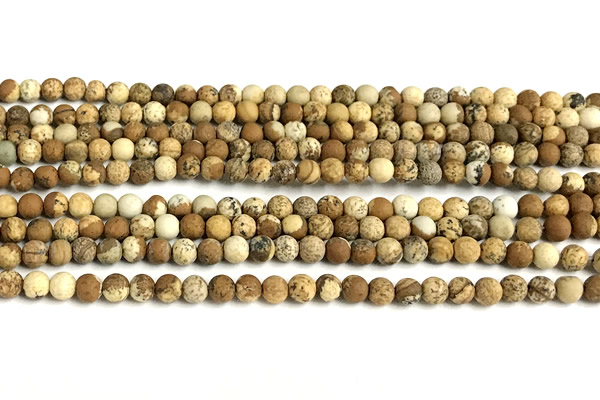 CPJ745 15 inches 4mm round matte picture jasper beads