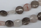 CPQ101 10mm flat round natural pink crystal & smoky quartz beads