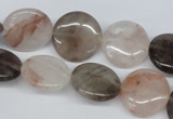 CPQ102 16mm flat round natural pink crystal & smoky quartz beads