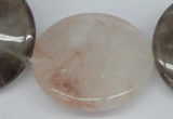 CPQ104 35mm flat round natural pink crystal & smoky quartz beads