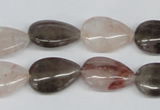 CPQ109 12*18mm flat teardrop natural pink crystal & smoky quartz beads