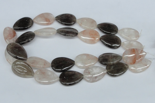 CPQ110 20*30mm flat teardrop natural pink crystal & smoky quartz beads