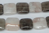 CPQ112 14*14mm square natural pink crystal & smoky quartz beads