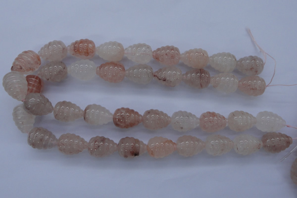 CPQ92 15.5 inches 15*20mm carved teardrop natural pink quartz beads