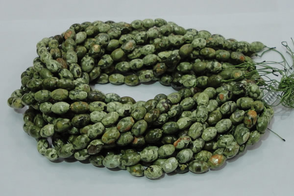 CPS10 15.5 inches 8*12mm rice green peacock stone beads wholesale