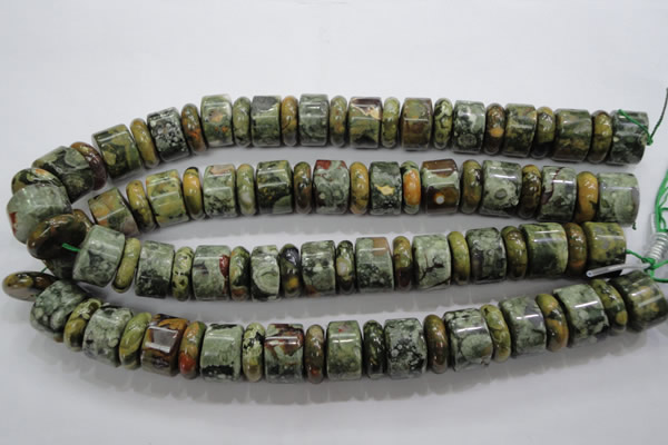 CPS115 15.5 inches 6*18mm & 12*18mm rondelle green peacock stone beads