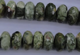 CPS119 15.5 inches 7*14mm faceted rondelle green peacock stone beads