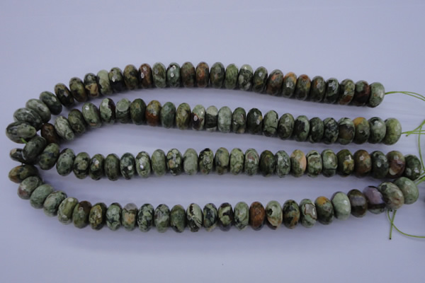 CPS119 15.5 inches 7*14mm faceted rondelle green peacock stone beads