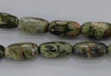 CPS129 15.5 inches 8*16mm faceted rice green peacock stone beads