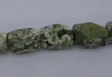 CPS131 15.5 inches 10*15mm faceted nuggets green peacock stone beads