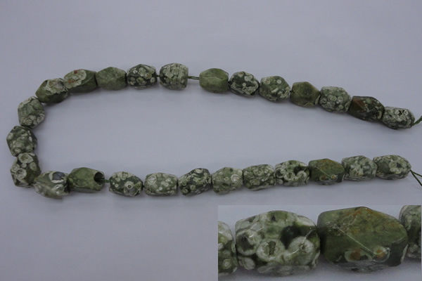 CPS131 15.5 inches 10*15mm faceted nuggets green peacock stone beads