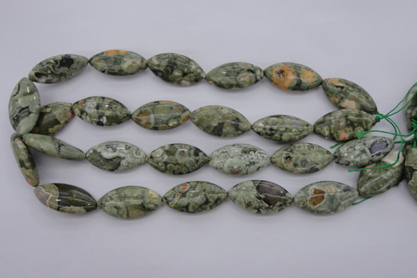 CPS140 15.5 inches 15*30mm marquise green peacock stone beads