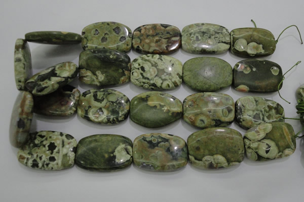 CPS144 15.5 inches 25*35mm rectangle green peacock stone beads