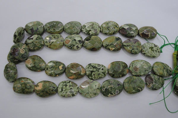 CPS150 15.5 inches 20*25mm faceted freeform green peacock stone beads