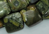 CPS19 15.5 inches 20*20mm square green peacock stone beads wholesale