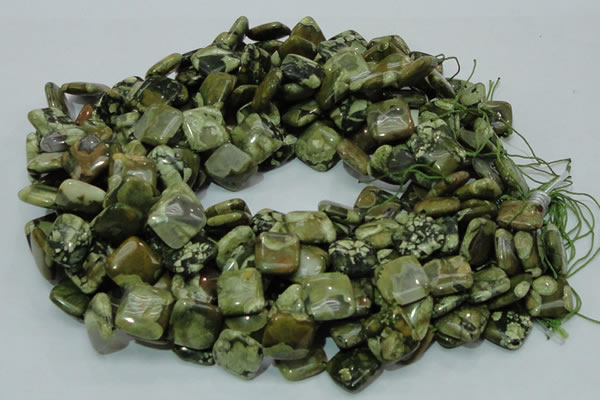 CPS21 15.5 inches 15*15mm rhombic green peacock stone beads wholesale