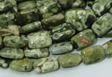 CPS23 15.5 inches 8*12mm rectangle green peacock stone beads